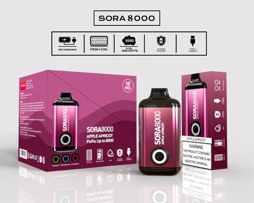 Sora 8000 Puffs Disponible Ecig 650mah tipo-C recargable 14 ml Jugo precargado
