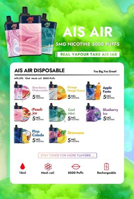 AIS Air 5000 Recargable Vape Pen Sal Nicotina Pluma desechable 75g