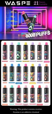 Tipo-C Cargador Cabe Waspe 8000Puffs Pluma electrónica desechable con batería de 650mAh