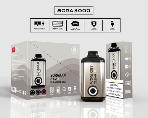 Sora 8000 Puffs Vape Pen Desechable Ecig con 0/20/30/50 mg de sal de nicotina