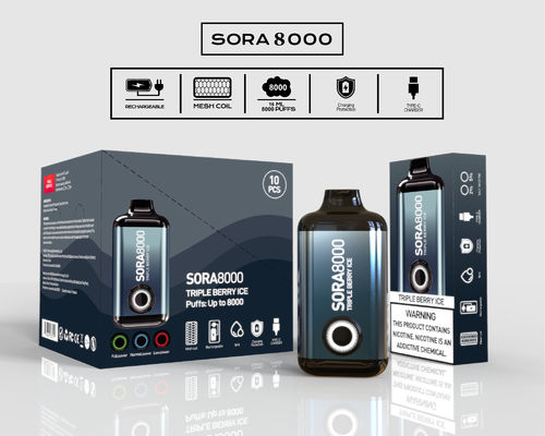 14 ml 8000 bocanadas Precargados cigarrillos de vapor desechables Sora 650mah tipo-C recargable