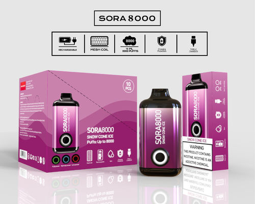 Sora 8000 Puffs Estilo de bolígrafo recargable Vapor desechable 650mAh 1.1ohm bobina de malla