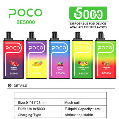 POCO BE5000 Puffs 50 mg de nicotina Vapor desechable 14 ml Jugo precargado 1200 mAh