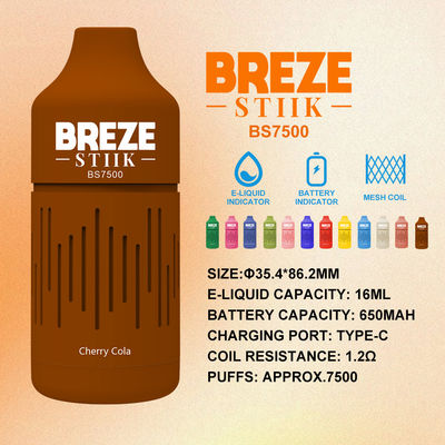 BREZE STIIK Vapor desechable precargado con capacidad de batería de 650 mAh y punta redonda de goteo